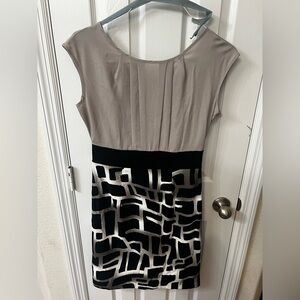 Alyx Size 4 Tan/Black/Silver Sheath Midi Dress EUC